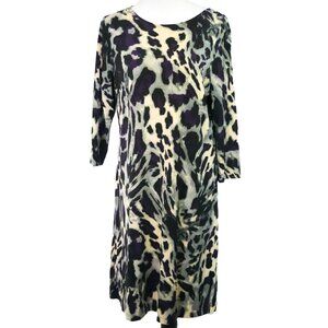 Purple Accent Leopard Animal Print Dress Gray Black Business Effortless Style